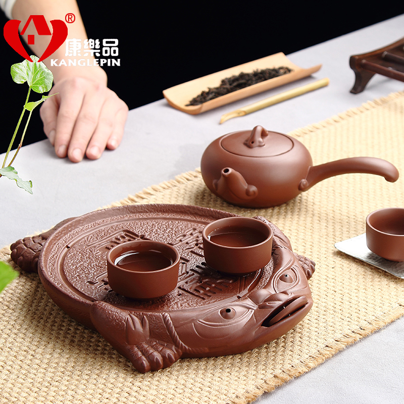 Recreational product yixing purple sand kung fu tea set a pot of four cups of tea set undressed ore shih purple clay teapot