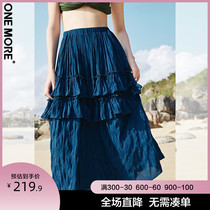 ONE MORE2020 summer new white laminated cake dress blue temperament retro high-waisted skirt womens clothing
