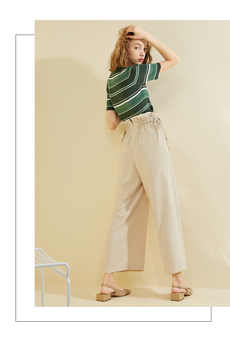 新款撞色条纹毛针织衫女薄款修身圆领打底衫t恤-打底针织衫-林球立