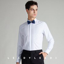 Leqi mens white shirt slim handsome groom wedding dress white banquet wrinkled long sleeve shirt inch clothes