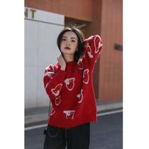 You Lane red sweater New 2021 popular womens net red Korean version of foreign atmosphere spring and autumn thick loose outer wear bottom
