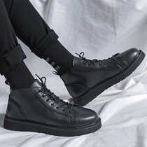 Martin Boot Mens Inn Wind High Help Leather Shoes Black Round Head Genuine Leather Low Tide Man Boots Man for short leather boots