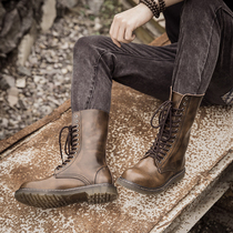 Martin Boot Mens High Help Han Edition 100 lap Inn genuine leather boots Mens wave shoes Fashion retro locomotive boots Boots Boots