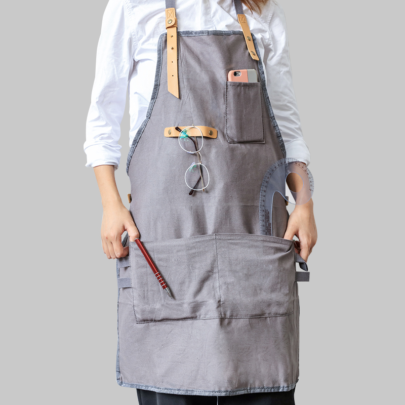 Japanese cotton and linen contracted apron cafe restaurant milk tea shop for the Korean adults overalls "women