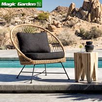 Nordic Outdoor Single Vine Chair Living-room Balcony Vines Sofa Solid Wood Tea Table Leisure Furniture Courtyard Terrace Combination