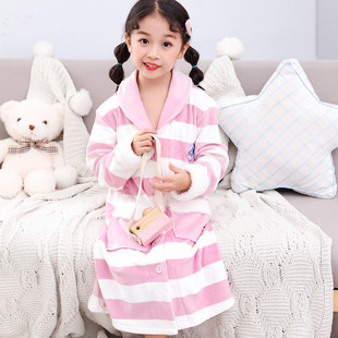 秋冬季女童睡袍珊瑚绒薄款公主儿童浴袍法兰绒中大童家居服亲子装