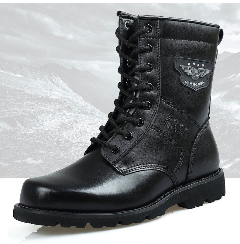 0元_3515强人军靴男特种兵高帮作战靴侧拉链靴子军勾皮靴男真皮战术靴