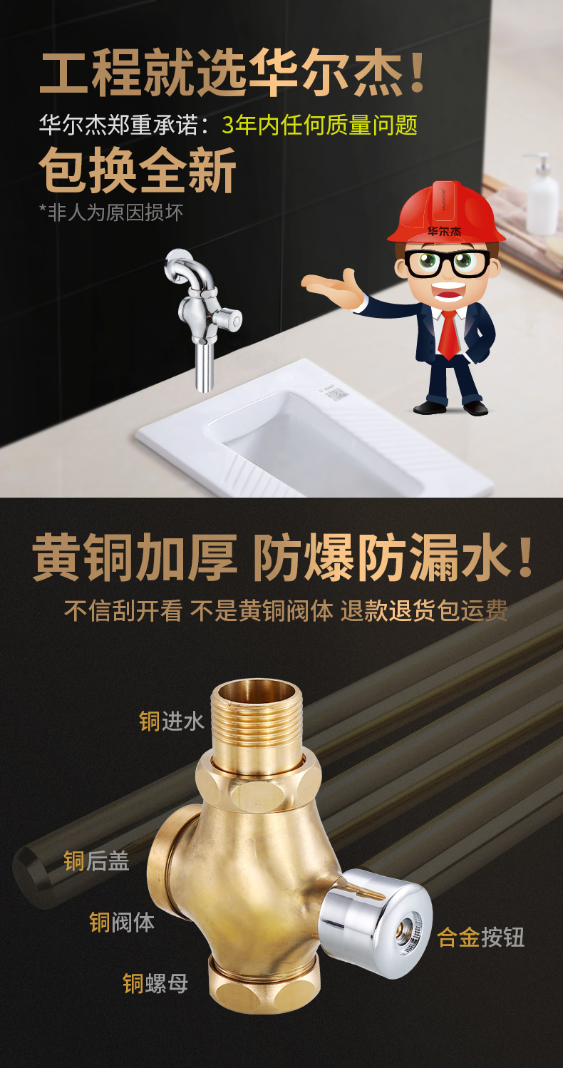 厕所手按式冲水阀 蹲便器卫生间冲水阀门开关 大便池冲洗阀延时阀