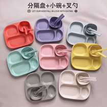 Orange kerr bamboo fiber baby household tableware childrens partition plate baby supplement bowl fork spoon set invoice