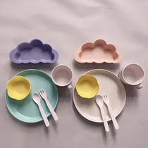 Orange familys Keer bamboo fiber macaron color cloud bowl soup disc Milk Cup fork spoon tableware food supplement set