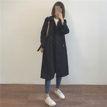 muzi 21 autumn heavy workers hand a black windbreaker ~ retro double-breasted medium and long windbreaker jacket women