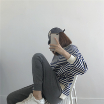muzi round neck pullover striped sweater female autumn 2021 Korean version wild loose slim casual student coat tide