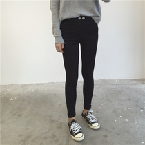 muzi21 autumn ordinary thick thick elastic thin all-match mysterious black pants outside wearing small feet bottoming trousers women