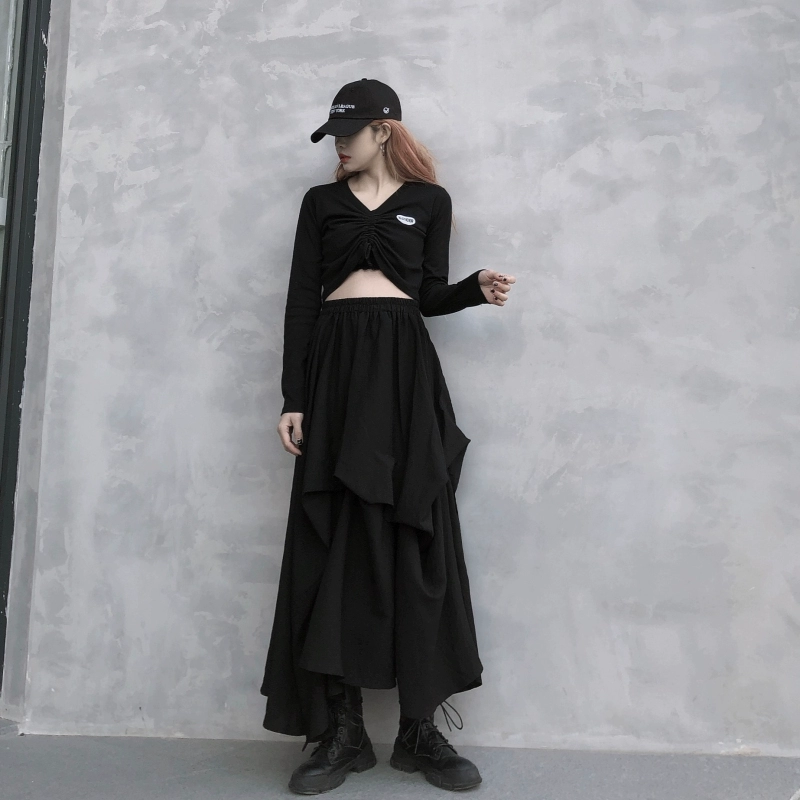 Yohji Yamamoto niche thiết kế cá tính phụ nữ tối 2021 phụ nữ mùa xuân và mùa hè eo đàn hồi bất thường phụ nữ - Váy