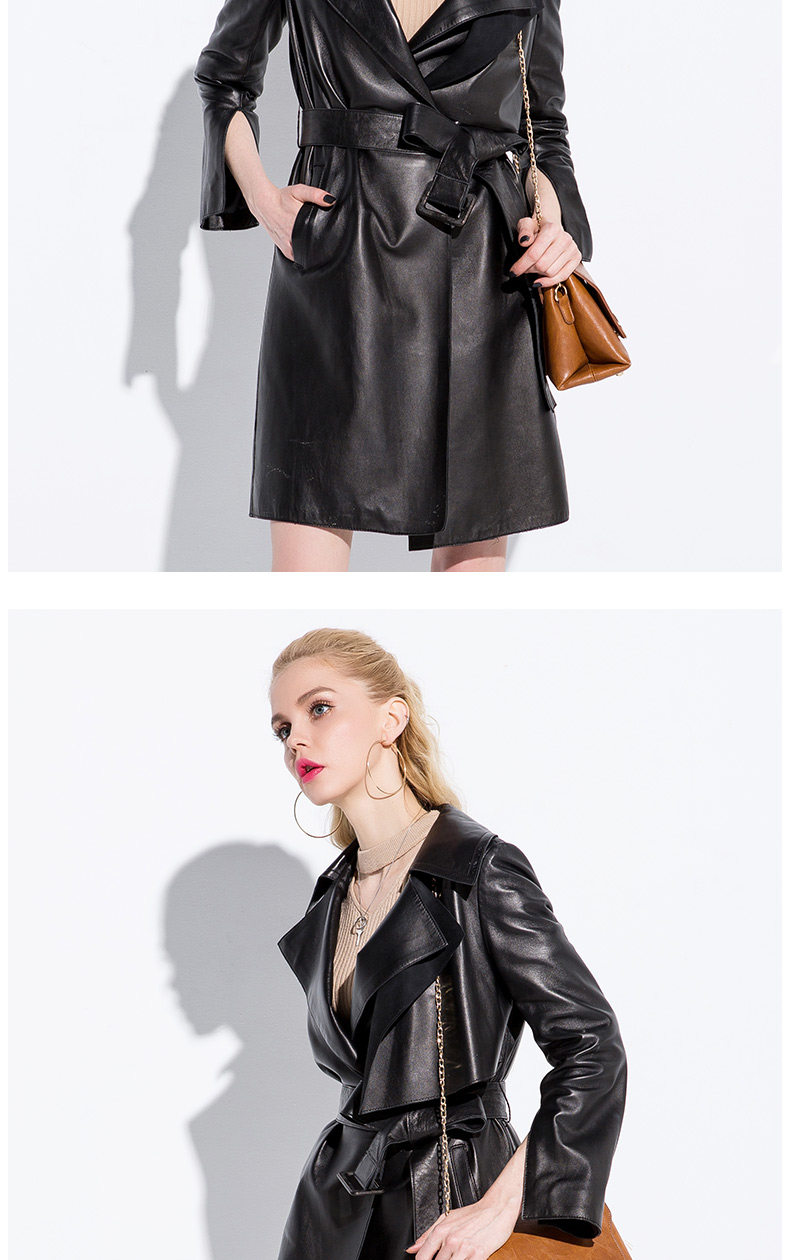 高档真皮皮衣女中长款纯皮大衣新款绵羊皮单皮风衣外套显瘦冬