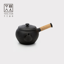 Black pottery side pot Japanese coarse pottery kung fu tea set handmade tea tea tea home living room single pot