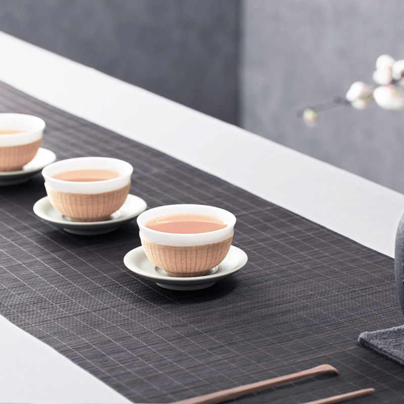 And creation of kung fu tea set ceramic cups porcelain body checking bamboo has white porcelain cup with buckle, porcelain teacup