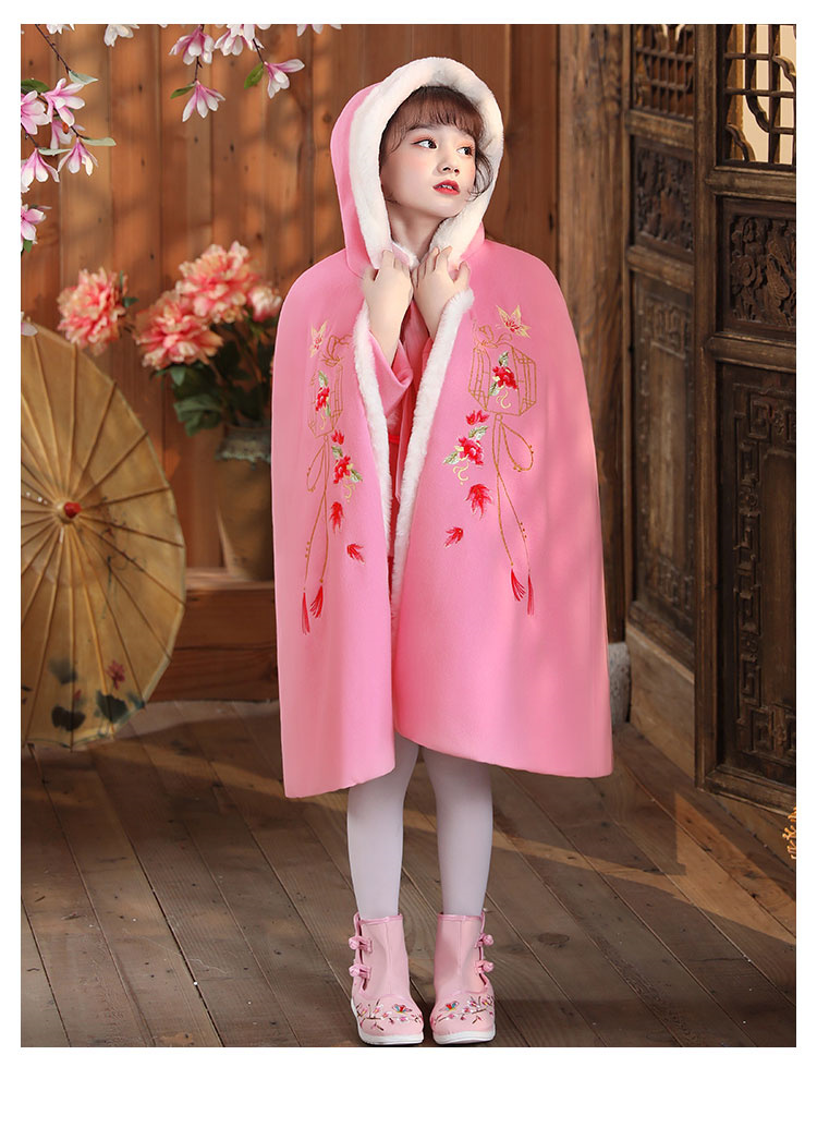 汉服披风女童加绒儿童斗篷古装服装加厚红色外披秋冬季中国风外套