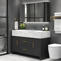 Modern simple light luxury marble bathroom cabinet combination Floor-to-ceiling wash hands Wash face wash basin Toilet rock board
