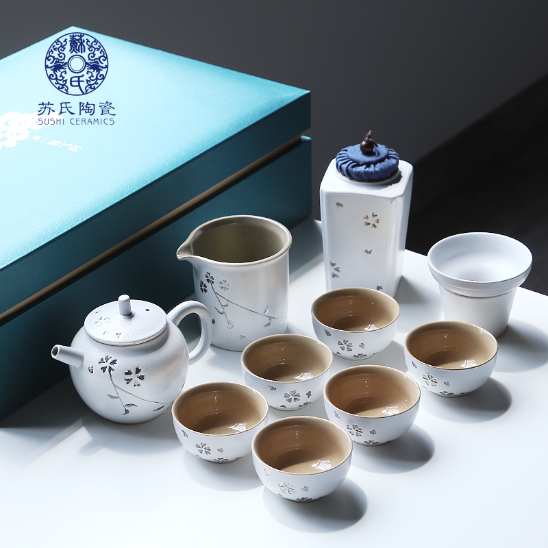 Su Japanese trace silver tea set of a complete set of kung fu tea set ceramic teapot teacup retro gift boxes