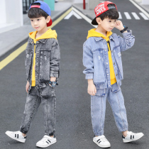 Children's clothing 2021 new children's denim suit handsome boy coat casual vests baby jeans three tide