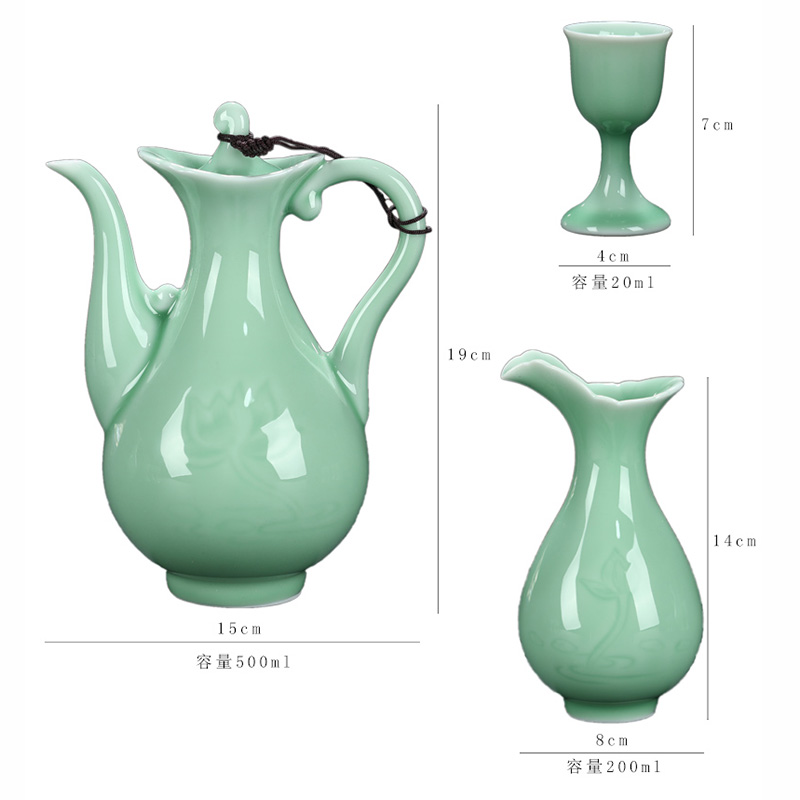 Celadon archaize portion wine suits for Chinese style household ceramics glass wine cup of wine wine jar of small a small handleless wine cup