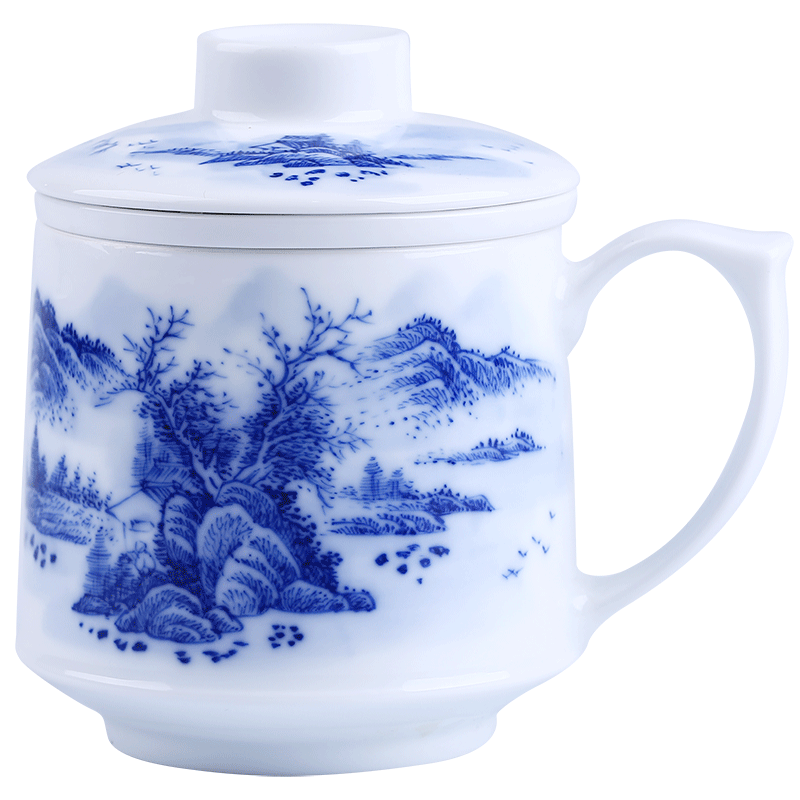 The Fill the jingdezhen blue and white porcelain hand - made teacup tea cup tea separation filter with cover office personal cup