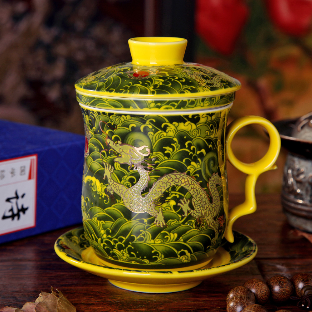 Hold the dragon cup of jingdezhen ceramic tea cups cup with cover filter office glass tea cup