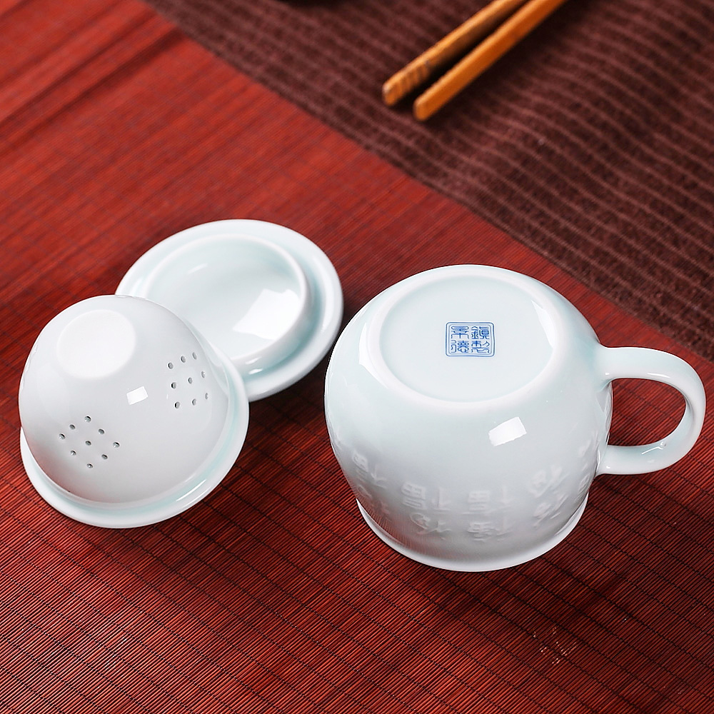 Ceramic cups shadow celadon cup cup with cover filter jingdezhen porcelain cup office cup tea cup tea cup