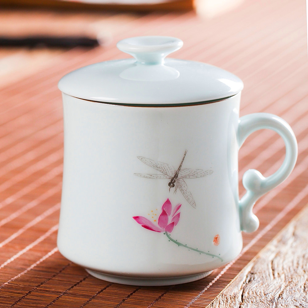 Jingdezhen hand - made teacup shadow celadon with cover filter water cup gift cup home tea cup personal office