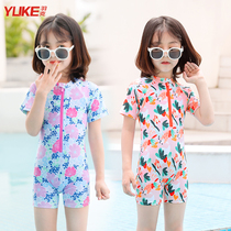 Childrens swimsuit girls one-piece flat horn pants cute 2021 New Baby Baby foreign style beach swimsuit