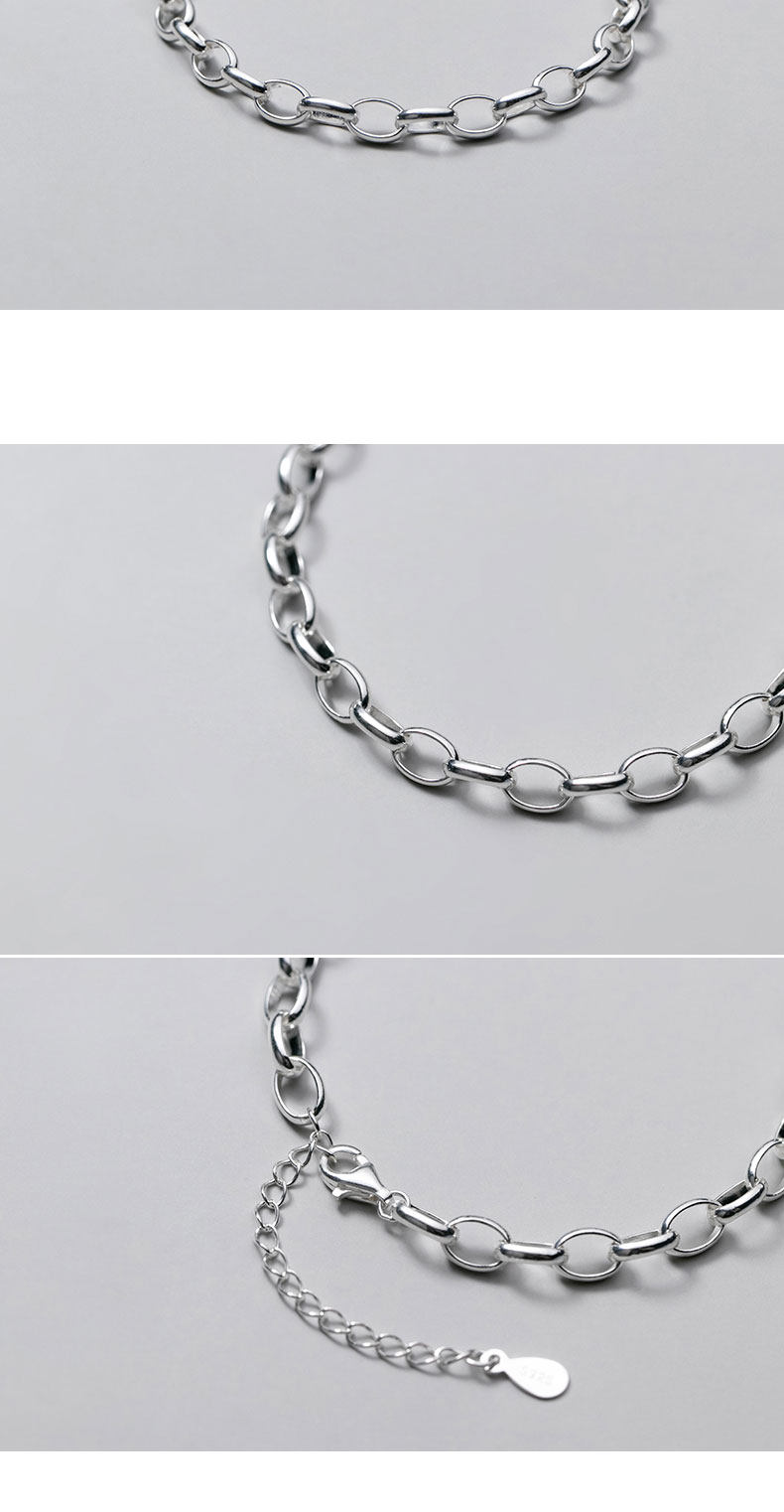 爱洛奇 s925银女日韩风简约气质o型链手链时尚光面粗链手饰s4110