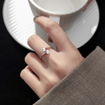 Temperament s925 silver double diamond ring ring ring opening adjustable tail ring simple index finger Korean version of ring Fashion Women