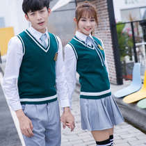Korean class uniform School uniform Knitted vest couple dress College style high school student jk uniform Sailor suit Navy skirt suit