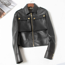 Leather Sheepskin Spring and Autumn Womens Toilwear Slim Leather Leather Jacket Jacket Womens Short