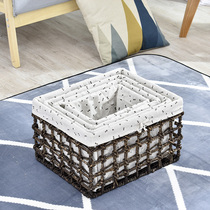 Desktop storage basket rattan laundry basket toy snacks storage box pastoral fabric storage basket dirty clothes basket