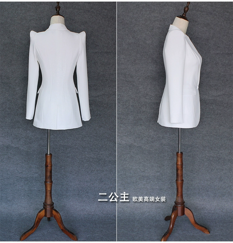 Phụ nữ mùa xuân và mùa thu 2021 phiên bản Hàn Quốc mỏng trong phần dài nhún bộ đồ màu trắng áo khoác nữ CV mỏng tay dài - Business Suit