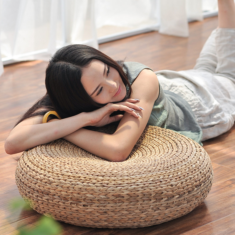 日式草编蒲团坐垫加厚藤编飘窗榻榻米垫瑜伽打坐禅修垫子 圆坐墩