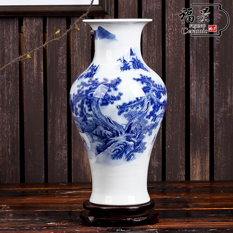 Vase okho spring furnishing articles contracted modern home decoration decoration landscape of blue and white porcelain ceramic Chinese style picture