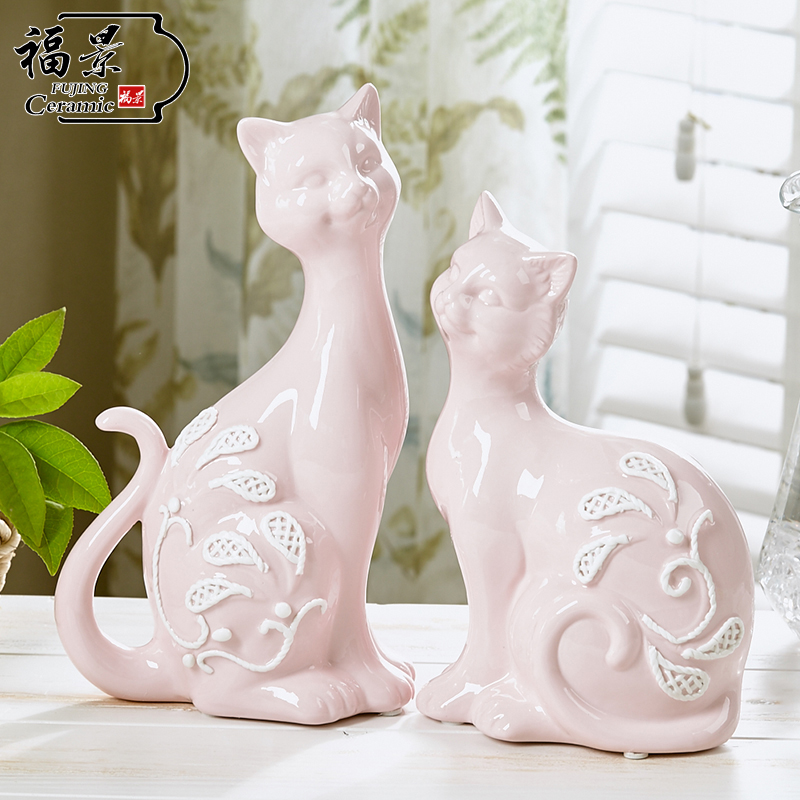 The scene creative modern Jane European pottery handicraft furnishing articles sitting room adornment ornament of cat lovers wedding gift