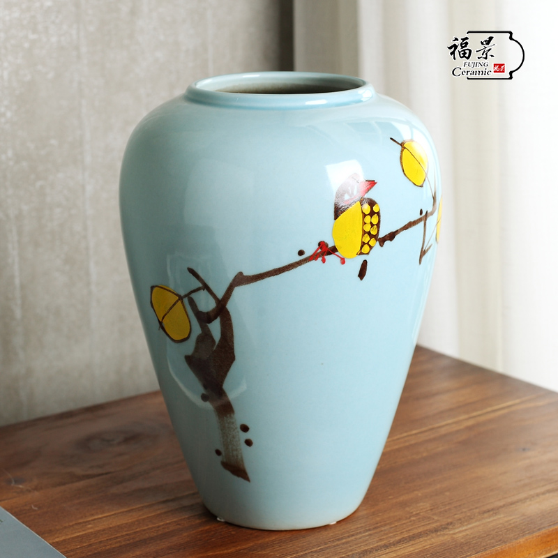 New Chinese style between modern blue flower ceramic vase three - piece example household act the role ofing is tasted decorative porcelain vase furnishing articles