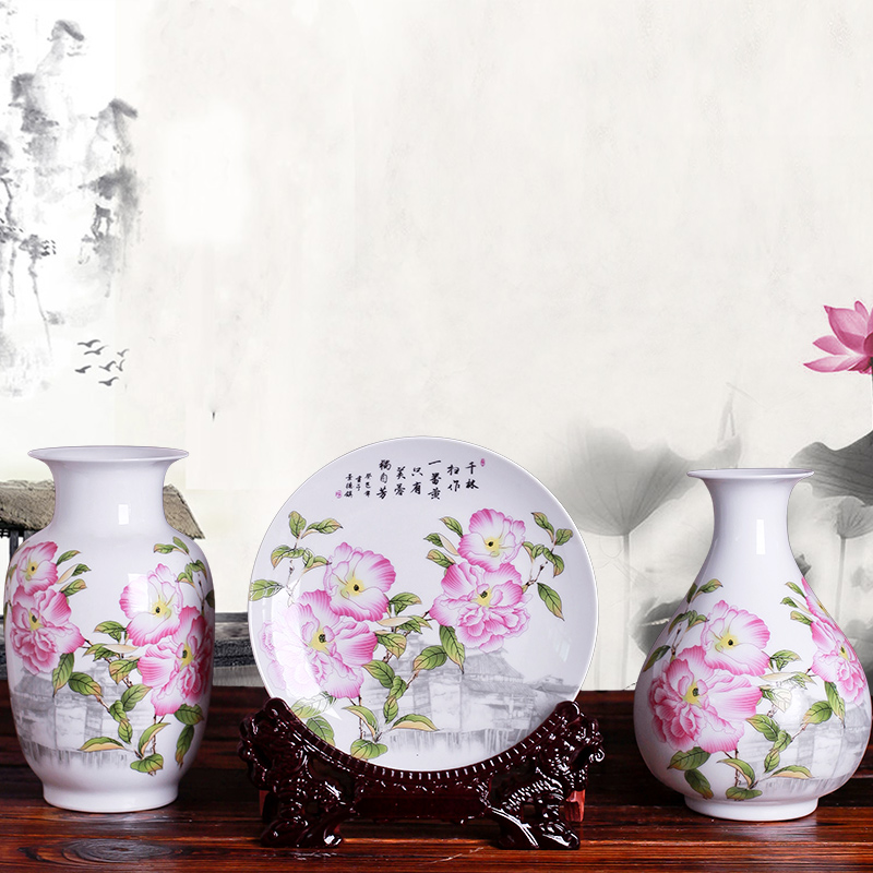 Jingdezhen ceramics three - piece floret bottle of modern Chinese style household living room TV ark, flower adornment furnishing articles