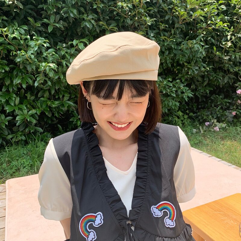 时尚纯色春夏贝雷帽日系复古薄款画家帽网红韩版潮黑色女百搭帽子