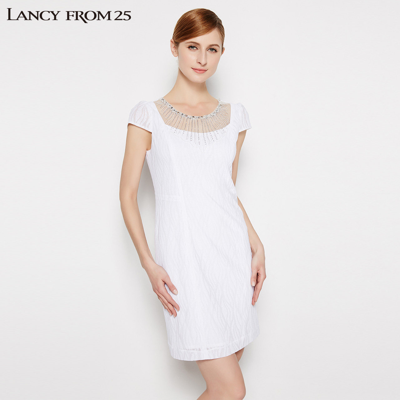 lancy朗姿专柜正品夏装轻奢镶钻时尚收腰显瘦连衣裙lc15206wop097