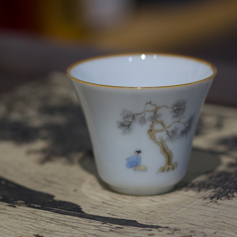 Chunshan Jade antique character poetry cup Ceramic tea cup Individual cup Jingdezhen Kung Fu Tea cup Single cup