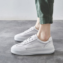 Leather white shoes women 2020 Autumn New increase Classic wild fashion White thick bottom cake board shoes