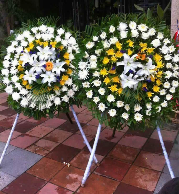 黄白菊花祭奠悼念花圈 葬礼丧葬花篮白事清明节鲜花(23款可选)