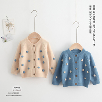 Girls sweater jacket cardigan 2021 new spring and autumn baby sweater female baby Korean version of knitwear foreign style