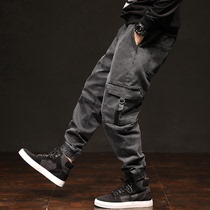 Hong Kong Tide Brand Spring and Autumn Denim Pants Mens Korean Loose Fat Plus Size Harlan Casual Bundle Foot Pants