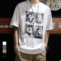 Hong Kong Tide Brand Summer Cotton Short Sleeve T-shirt Mens Hong Kong Style ins Trendy Joker Loose Large Size Half Sleeve Hip Hop